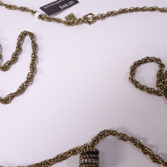 Banana Republic Brass Tassel Enamel Lariat necklace earrings set of 2 NWT 120 - Picture 5 of 10